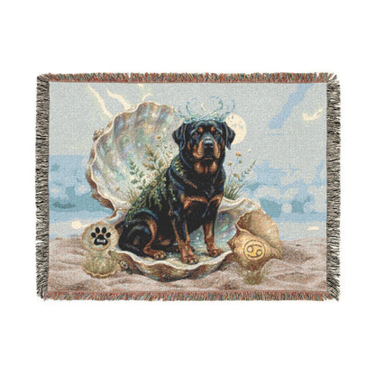 Luxury Cancer Zodiac Rottweiler Woven Blanket - Elegant Water Element Astrology Throw