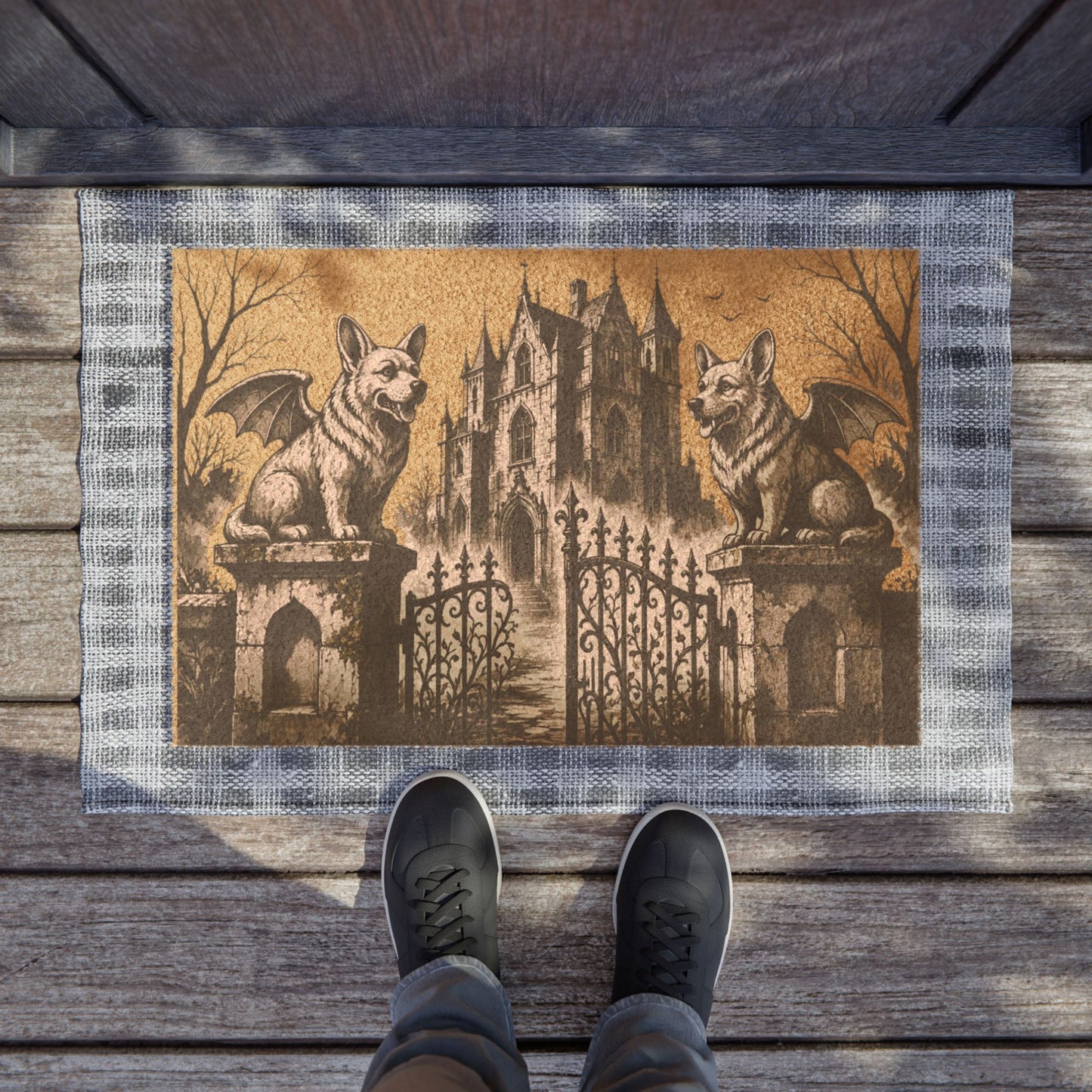 Corgi Gargoyle Angel Gothic Protector Welcome Mat