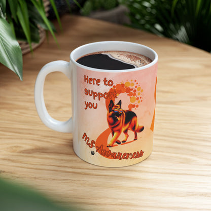 German Shepherd MS Awareness Ceramic Mug - "Here to Support You" Mobility Service Dog Coffee Cup