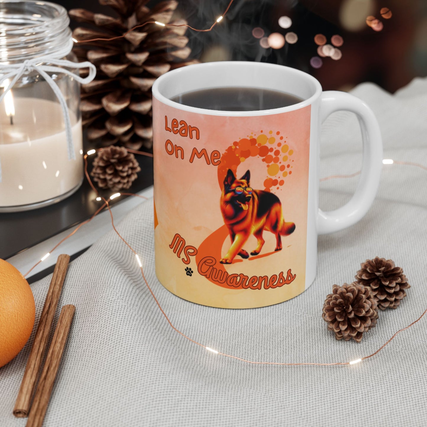 German Shepherd MS Awareness Ceramic Mug - "Lean on Me" Mobility Service Dog Coffee Cup