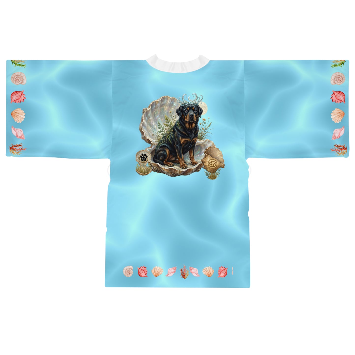 Luxury Cancer Zodiac Rottweiler Kimono Robe - All Over Print Fluid Aqua Water Elements Spa Loungewear