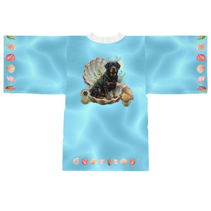 Luxury Cancer Zodiac Rottweiler Kimono Robe - All Over Print Fluid Aqua Water Elements Spa Loungewear