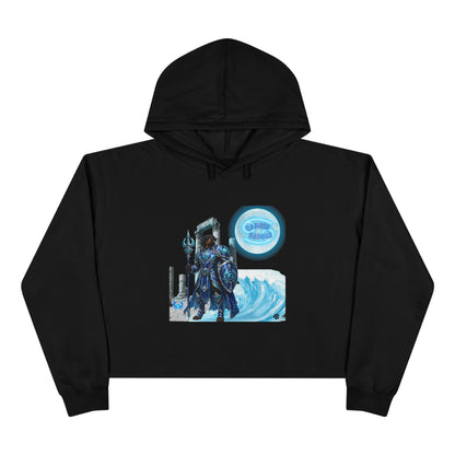 Cancer Zodiac as Rottweiler Crop Hoodie — Mythic Neptune Warrior Graphic Hooded Top
