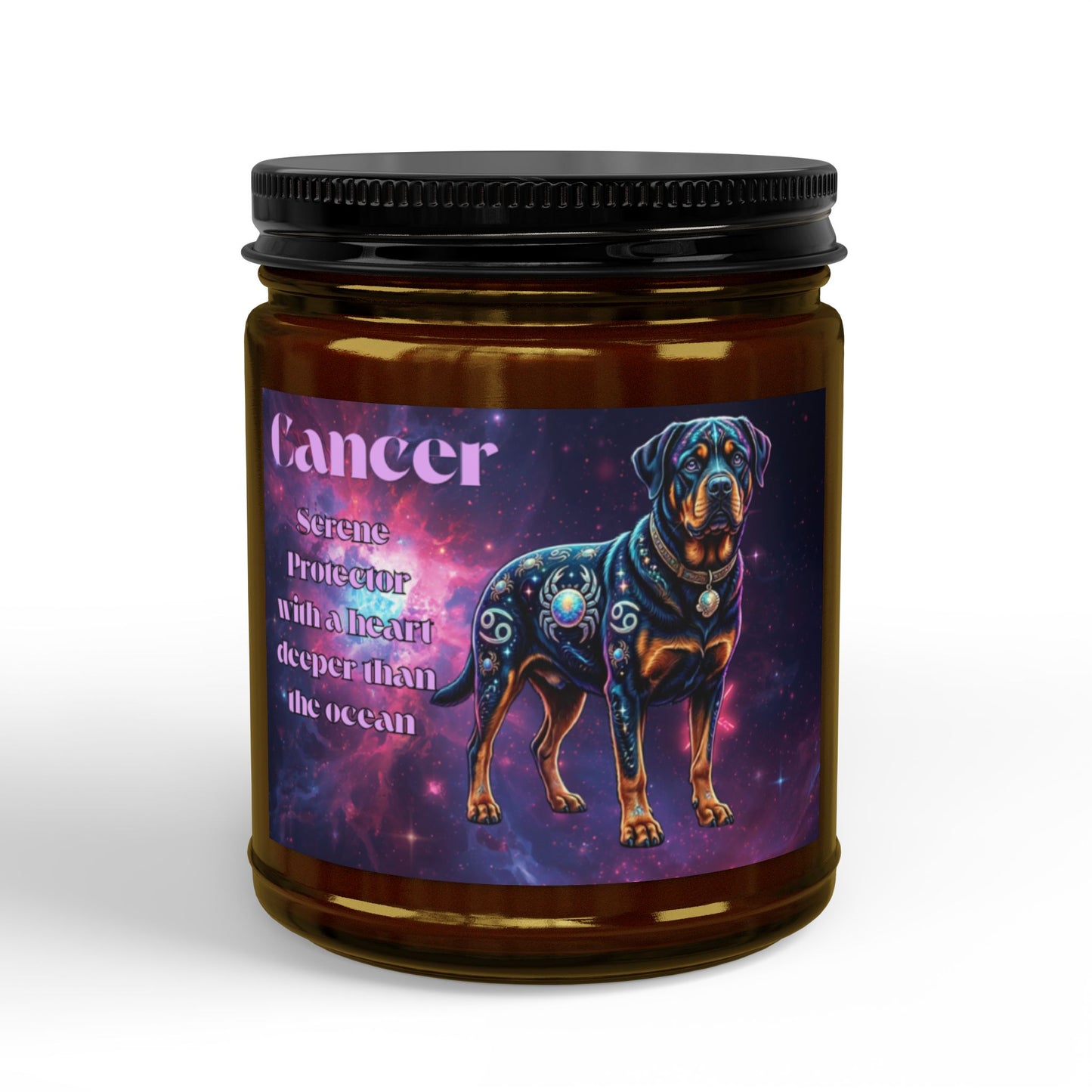 Rottweiler Cancer Zodiac Celestial Soy Candle – Eco-Friendly Scented Jar