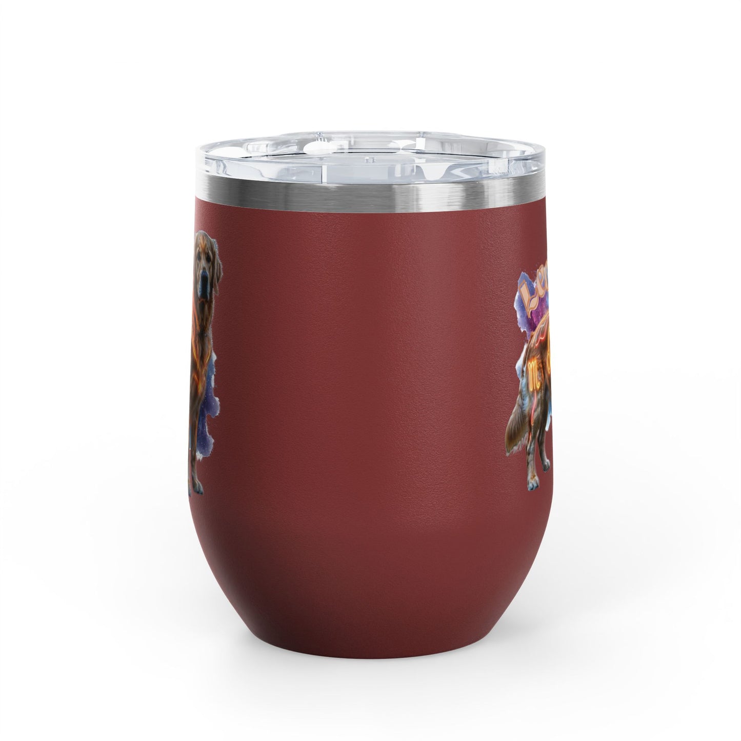 Leo Zodiac Golden Retriever Wine Tumbler – 12oz Insulated Stainless Steel Stemless Cup & Dog Lover Gift