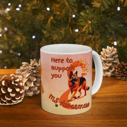 German Shepherd MS Awareness Ceramic Mug - "Here to Support You" Mobility Service Dog Coffee Cup