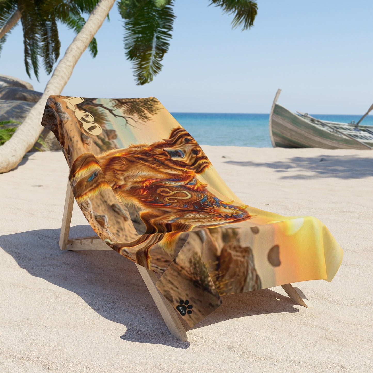 Leo Zodiac Golden Retriever Beach Towel | Sun & Stars Astrology Dog Pool Towel | Fire Sign Dog Parent Gift | Large Microfiber Beach Blanket
