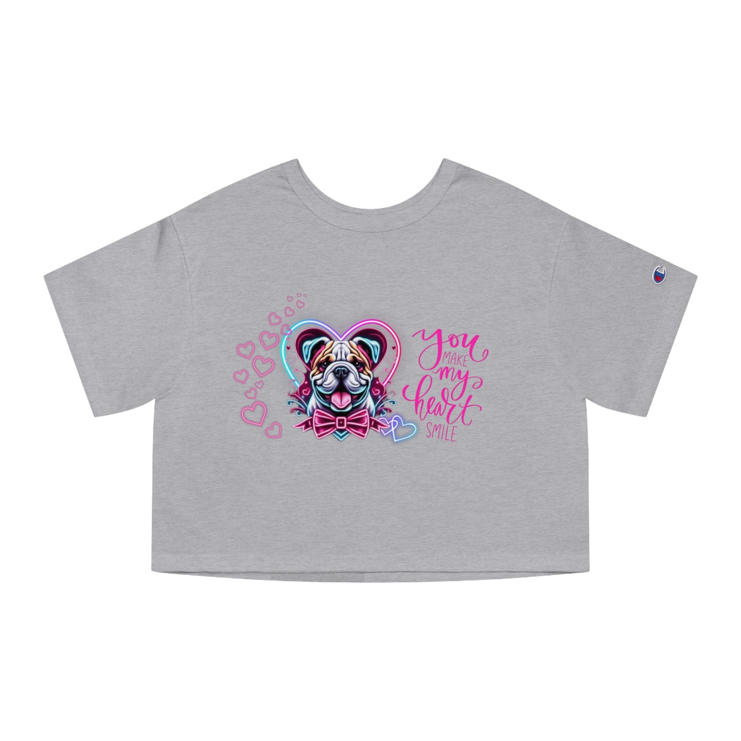American Bulldog Neon Hearts Valentine Crop Top