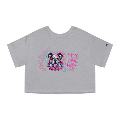 American Bulldog Neon Hearts Valentine Crop Top