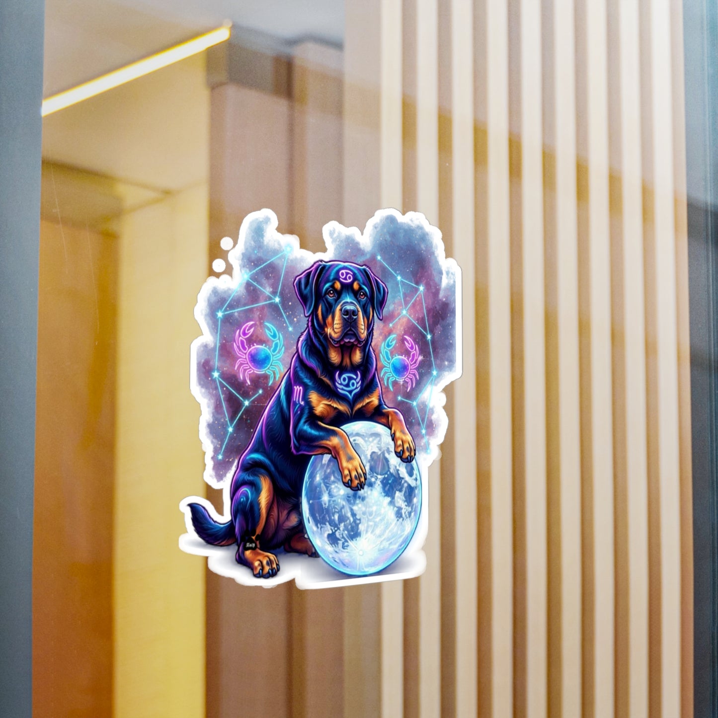 Celestial Rottweiler Kiss-Cut Vinyl Sticker – Cosmic Zodiac Dog Decal