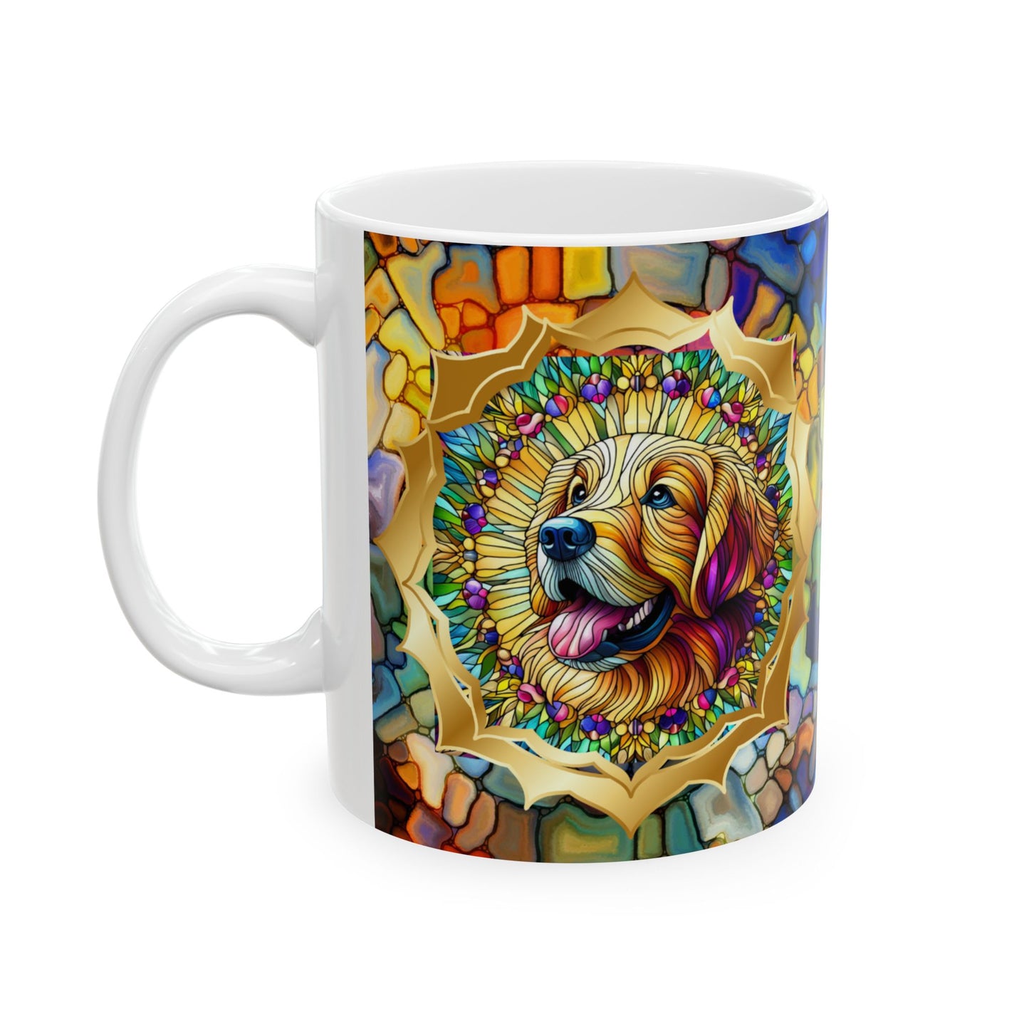 Golden Retriever Stained Glass Ceramic Mug