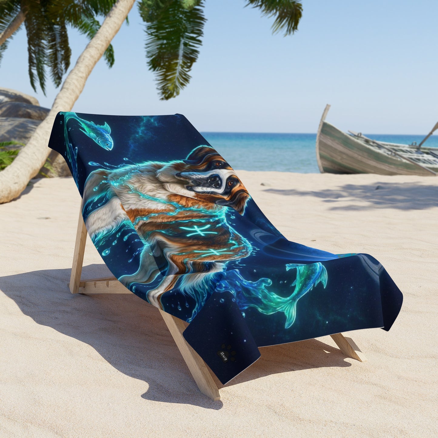 Pisces Saint Bernard Celestial Beach Towel