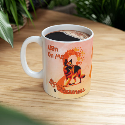 German Shepherd MS Awareness Ceramic Mug - "Lean on Me" Mobility Service Dog Coffee Cup