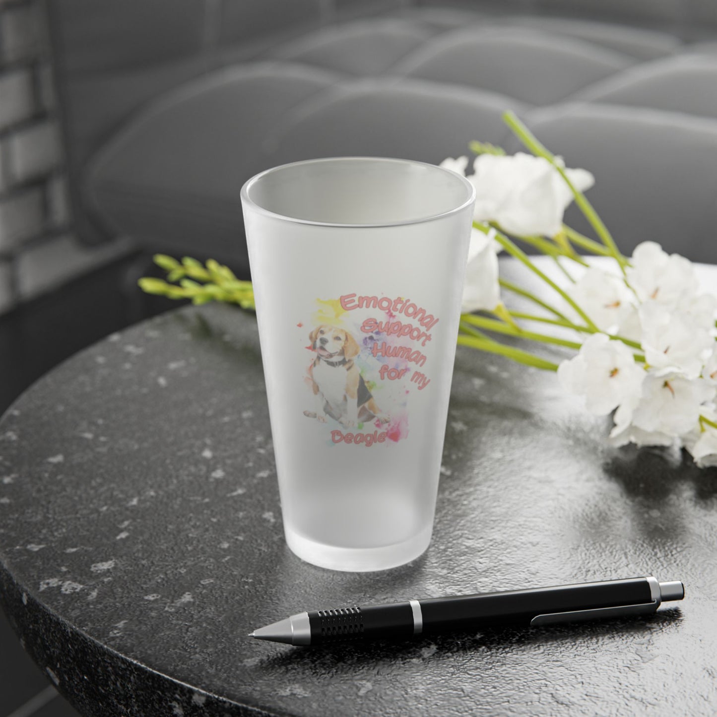Emotional Support Human for my Beagle Frosted Pint Glass