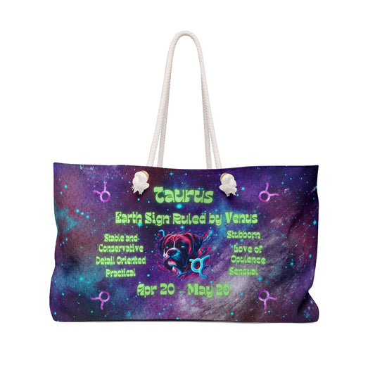 Celestial Zodiac Taurus Weekender Bag Boxer Neon Surreal Taurus Symbol Zodiac Dog Breeds