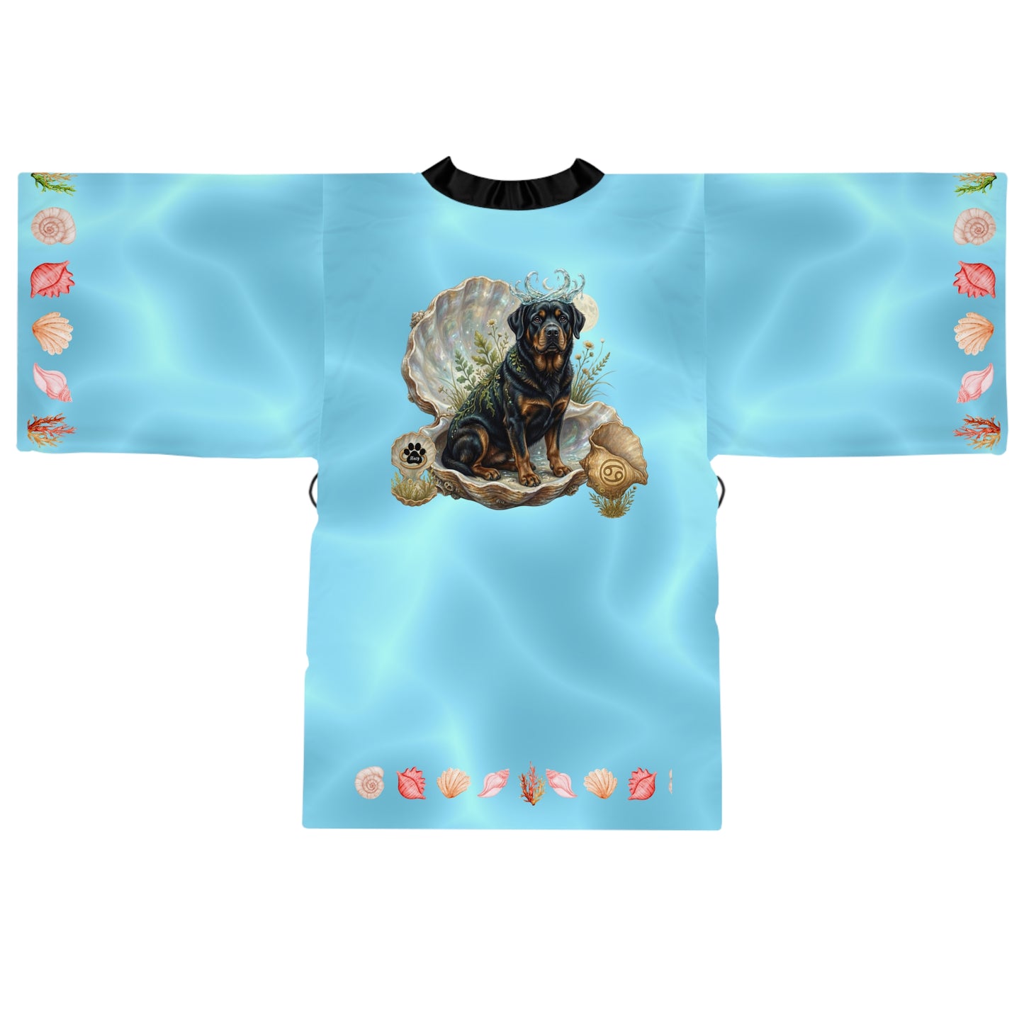 Luxury Cancer Zodiac Rottweiler Kimono Robe - All Over Print Fluid Aqua Water Elements Spa Loungewear