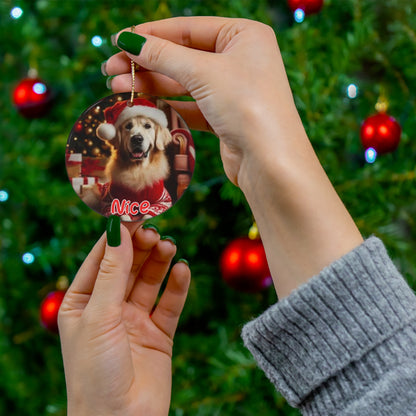 Golden Retriever Naughty or Nice Christmas Ceramic Ornament, 1-Pack
