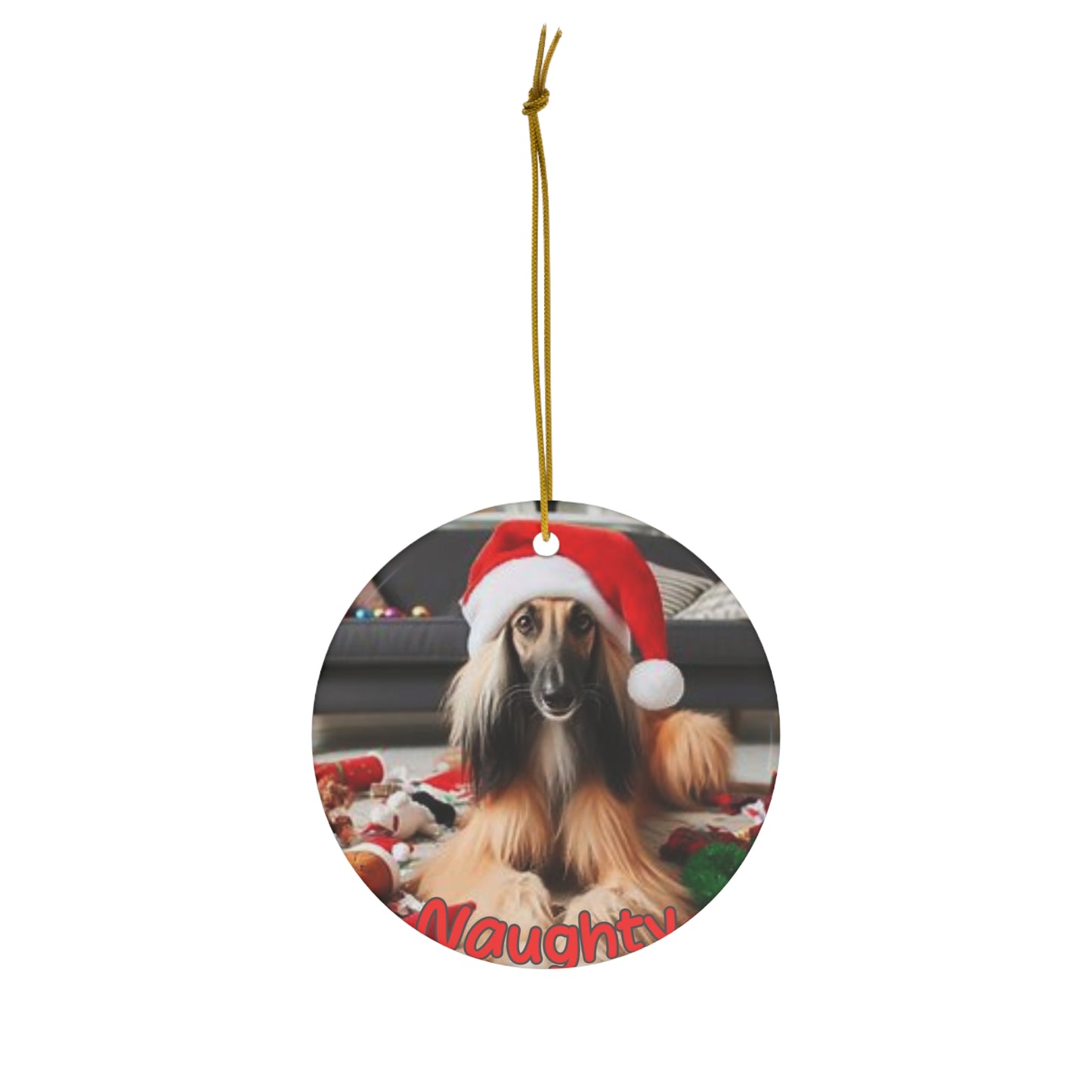Ceramic Afghan Hound Ornament - Naughty & Nice Dog Holiday Decor
