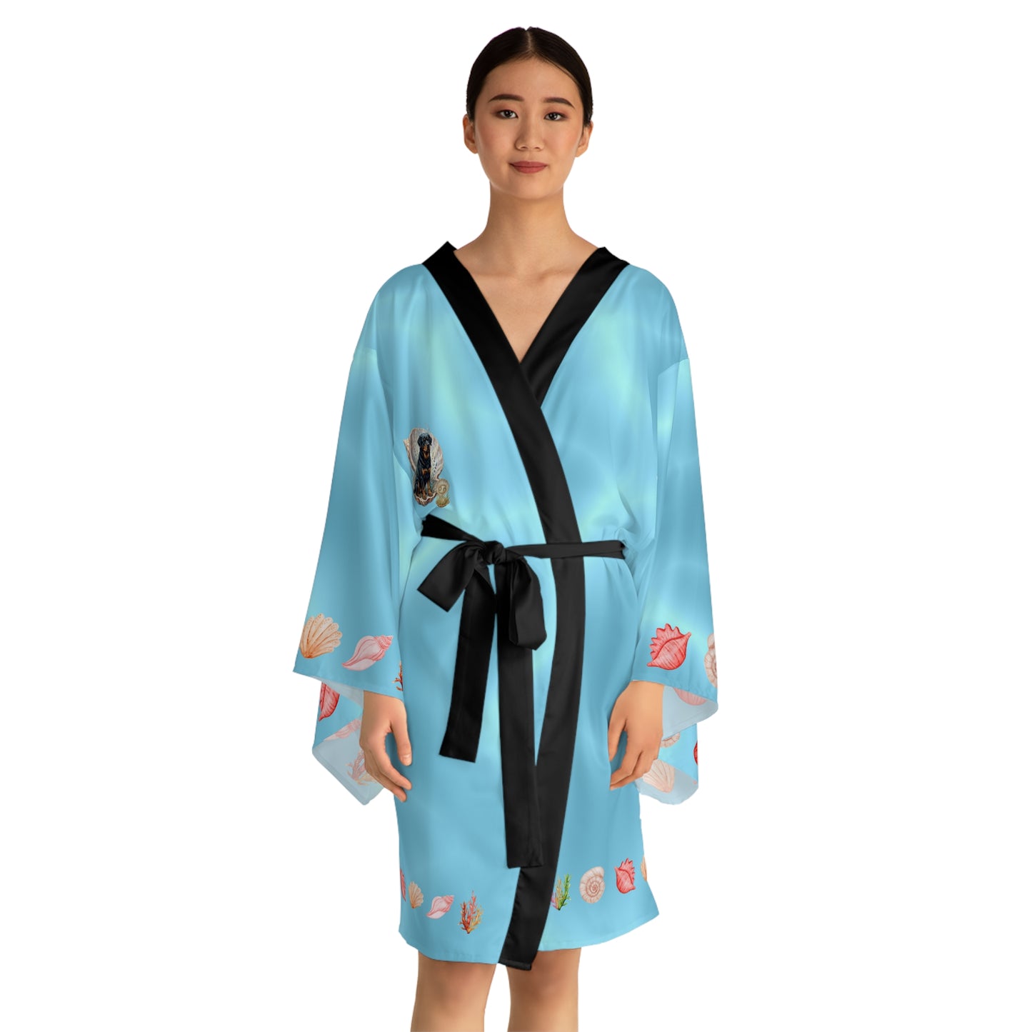Luxury Cancer Zodiac Rottweiler Kimono Robe - All Over Print Fluid Aqua Water Elements Spa Loungewear