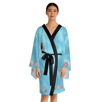 Luxury Cancer Zodiac Rottweiler Kimono Robe - All Over Print Fluid Aqua Water Elements Spa Loungewear