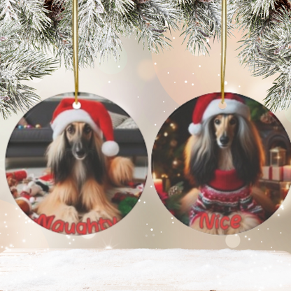 Ceramic Afghan Hound Ornament - Naughty & Nice Dog Holiday Decor