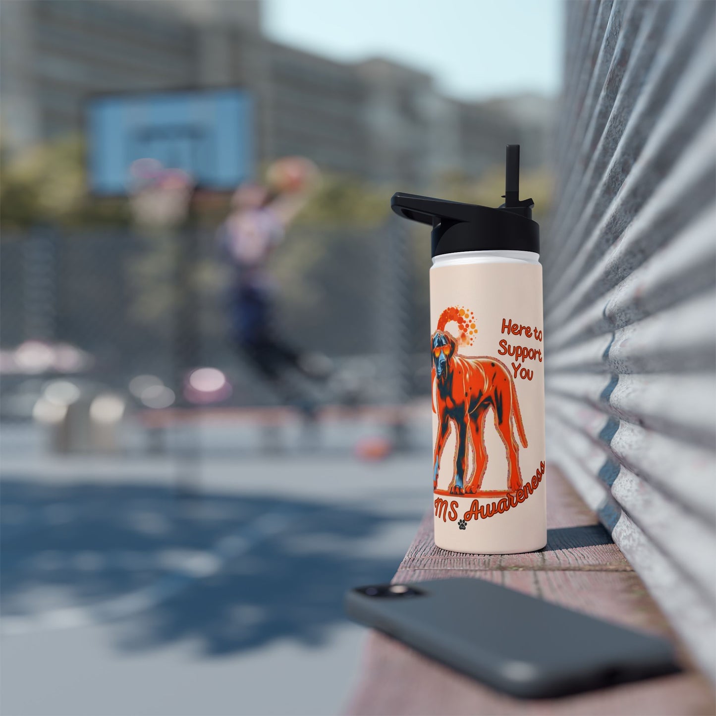 Great Dane "Here to Support You" MS Awareness Stainless Steel Water Bottle