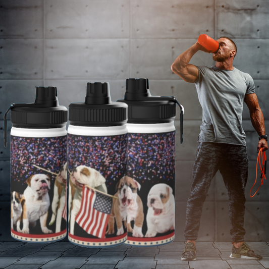 Patriotic American Bulldog Stainless Steel Water Bottle, Sports Lid