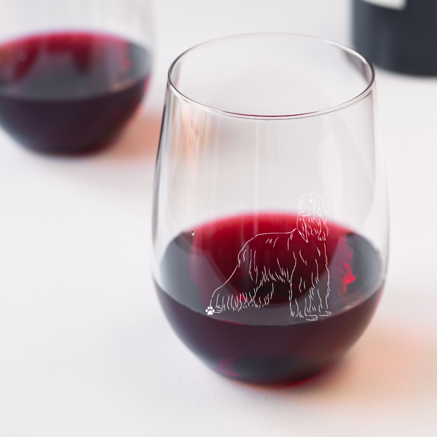 Afghan Hound Sketch & Serve Engraved Stemless Wine Glass