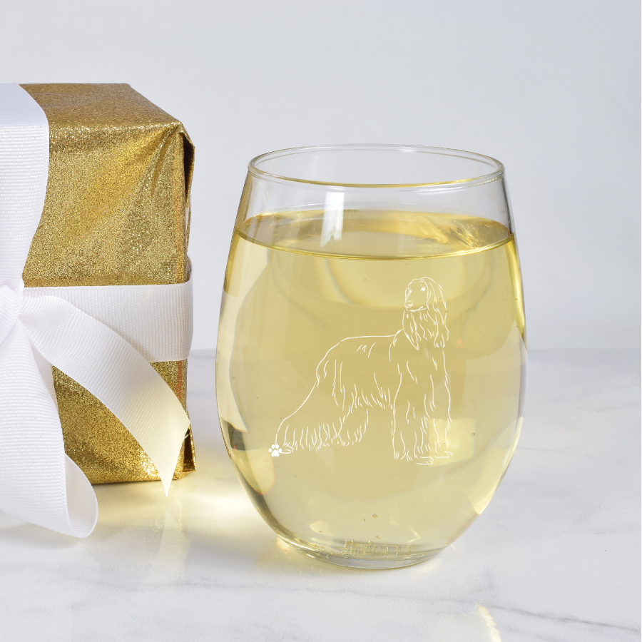 Afghan Hound Sketch & Serve Engraved Stemless Wine Glass