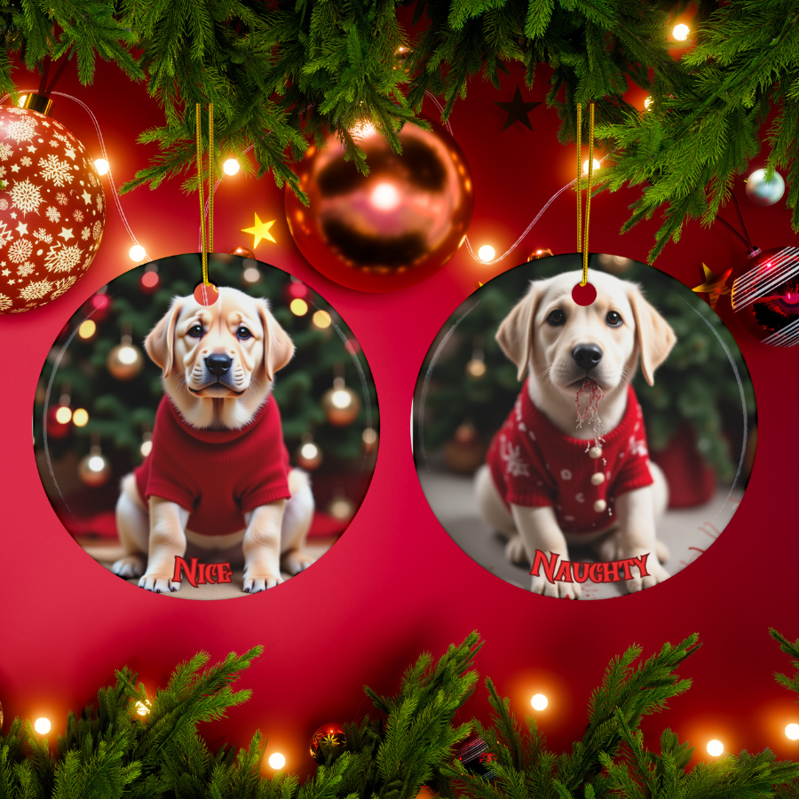 Golden Labrador Retriever Naughty or Nice Dual Sided Christmas Ornament