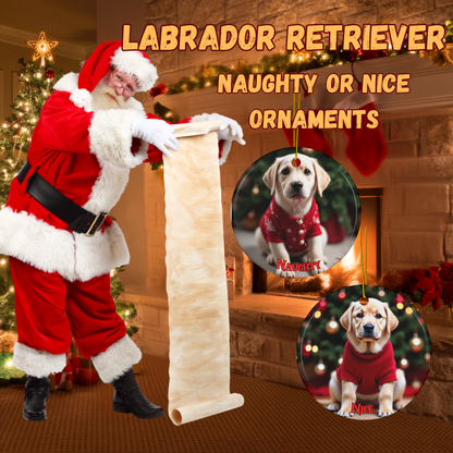 Golden Labrador Retriever Naughty or Nice Dual Sided Christmas Ornament