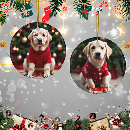 Golden Labrador Retriever Naughty or Nice Dual Sided Christmas Ornament