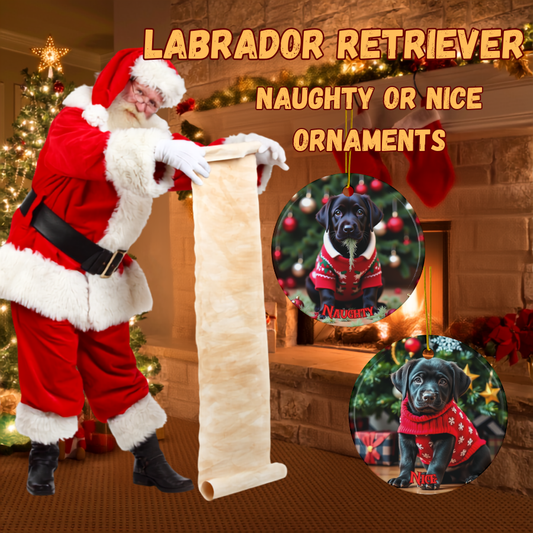 Black Labrador Retriever Naughty or Nice Dual Sided Christmas Ornament