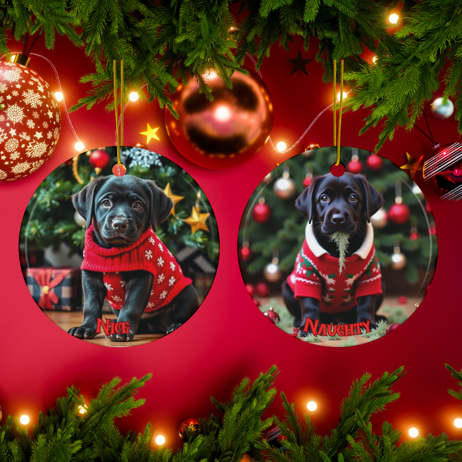 Black Labrador Retriever Naughty or Nice Dual Sided Christmas Ornament