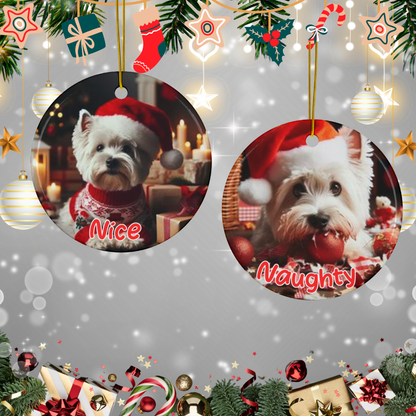 West Highland Terrier Naughty or Nice Dual Sided Christmas Ornament