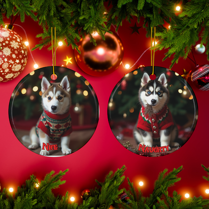 Siberian Husky Dual-Sided Ceramic Ornament: Nice vs. Naughty!