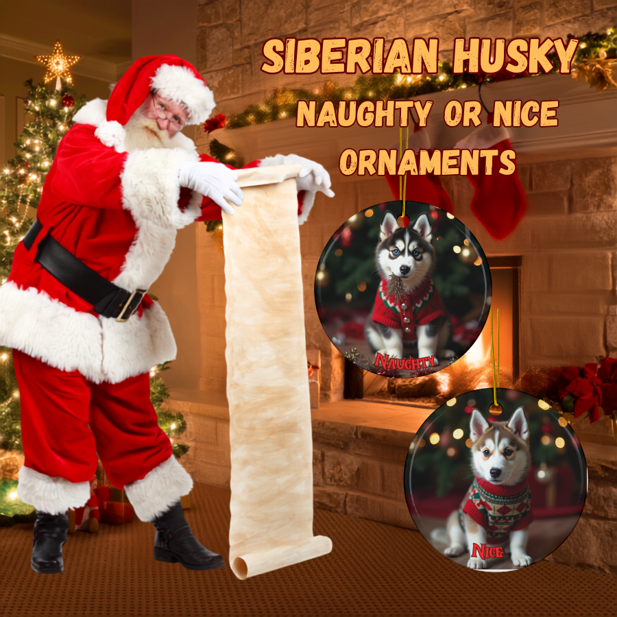 Siberian Husky Dual-Sided Ceramic Ornament: Nice vs. Naughty!