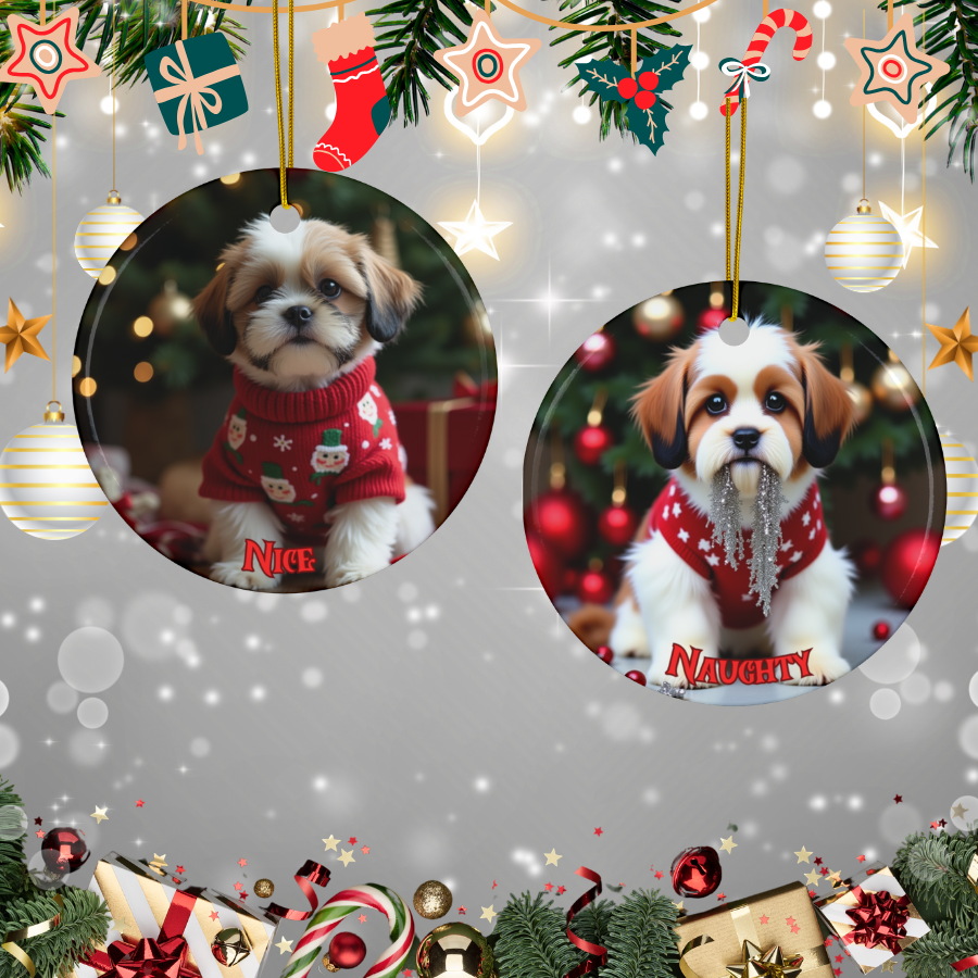 Shih Tzu Naughty or Nice Dual Sided Christmas Ornament