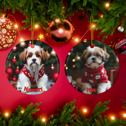 Shih Tzu Naughty or Nice Dual Sided Christmas Ornament