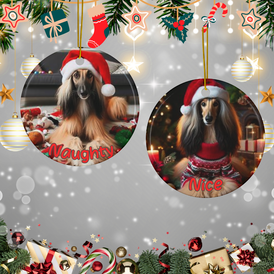 Afghan Hound Naughty or Nice Dual Sided Christmas Ornament