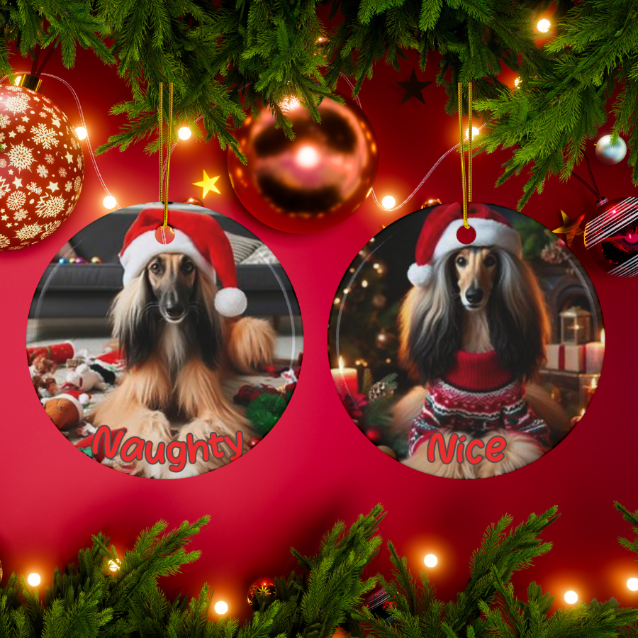 Afghan Hound Naughty or Nice Dual Sided Christmas Ornament