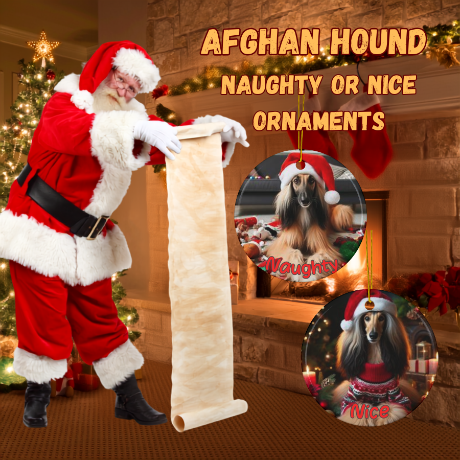 Afghan Hound Naughty or Nice Dual Sided Christmas Ornament