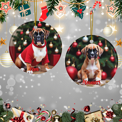 Boxer Naughty or Nice Dual Sided Christmas Ornament