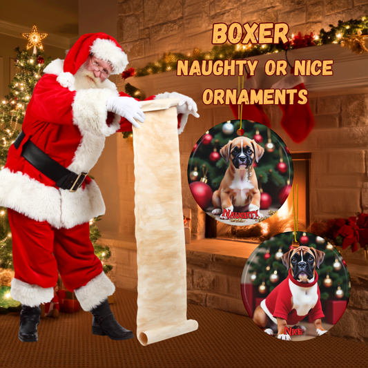 Boxer Naughty or Nice Dual Sided Christmas Ornament