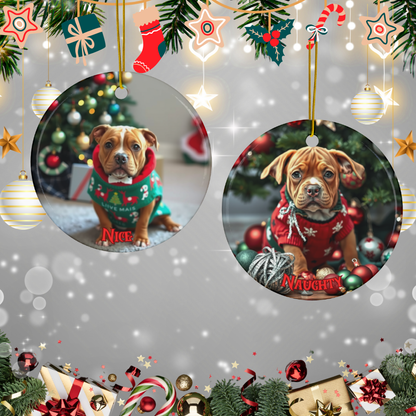 Pitbull Naughty or Nice Dual Sided Christmas Ornament