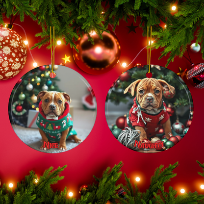 Pitbull Naughty or Nice Dual Sided Christmas Ornament