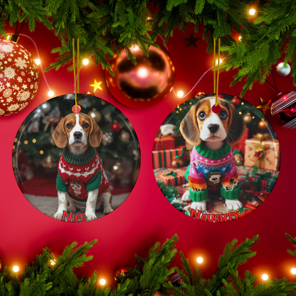 Beagle Naughty or Nice Dual Sided Christmas Ornament