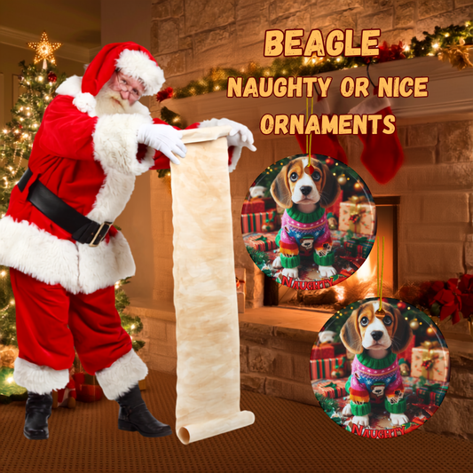 Beagle Naughty or Nice Dual Sided Christmas Ornament