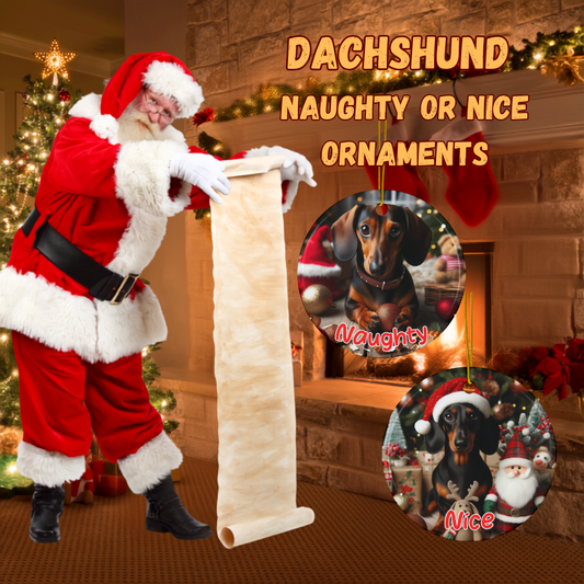 Dachshund Naughty or Nice Dual Sided Christmas Ornament