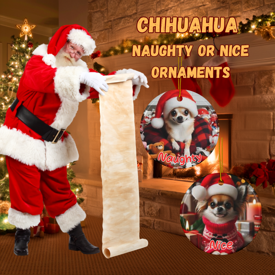 Chihuahua Naughty or Nice Dual Sided Christmas Ornament